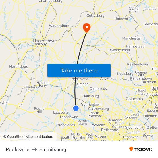 Poolesville to Emmitsburg map