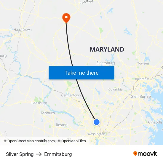 Silver Spring to Emmitsburg map