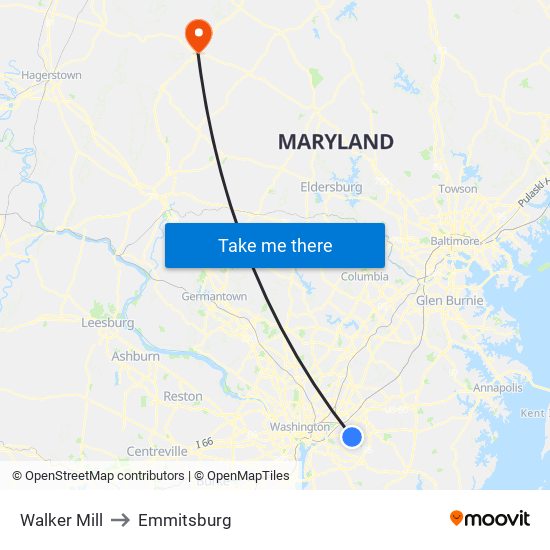 Walker Mill to Emmitsburg map