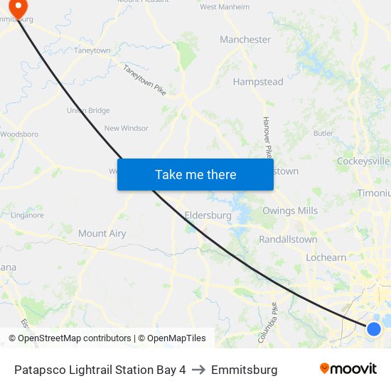 Patapsco Lightrail Station Bay 4 to Emmitsburg map