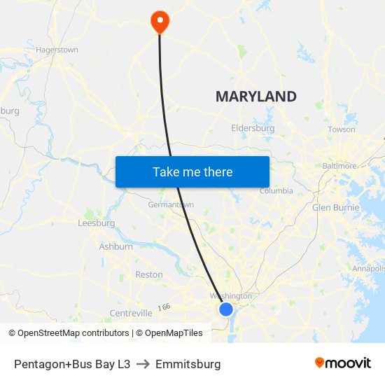 Pentagon+Bus Bay L3 to Emmitsburg map