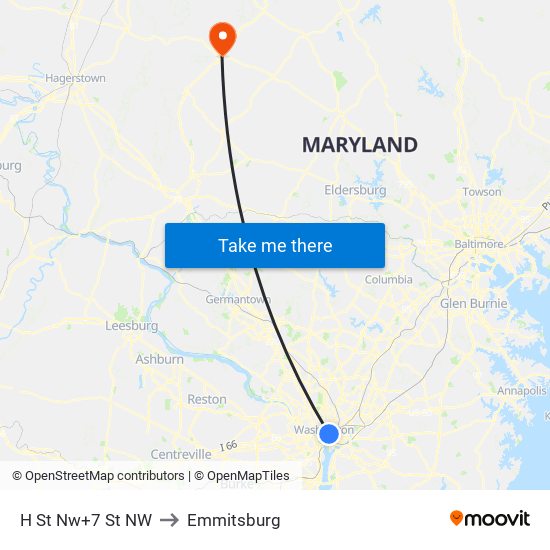 H St Nw+7 St NW to Emmitsburg map