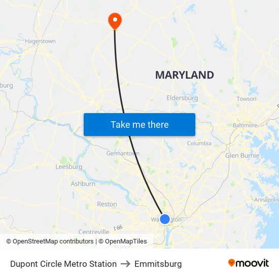 Dupont Circle Metro Station to Emmitsburg map