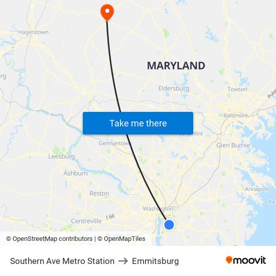 Southern Ave Metro Station to Emmitsburg map