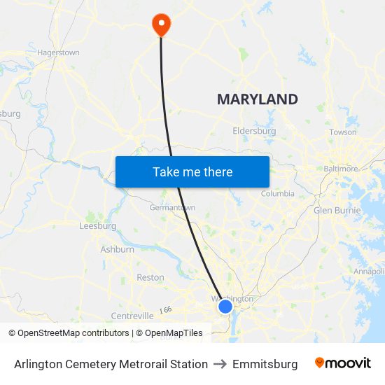 Arlington Cemetery  Metrorail Station to Emmitsburg map