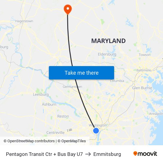 Pentagon Transit Ctr + Bus Bay U7 to Emmitsburg map