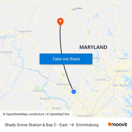 Shady Grove Station & Bay C - East to Emmitsburg map