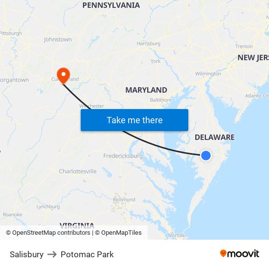 Salisbury to Potomac Park map