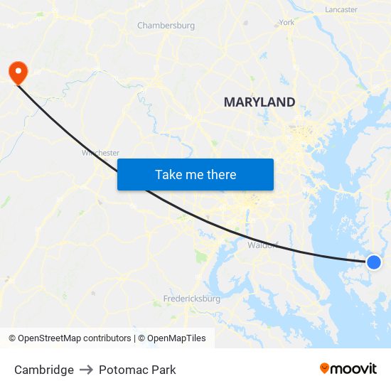 Cambridge to Potomac Park map