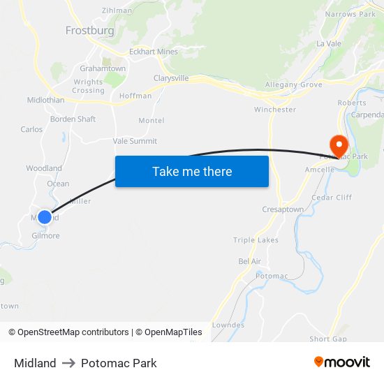 Midland to Potomac Park map