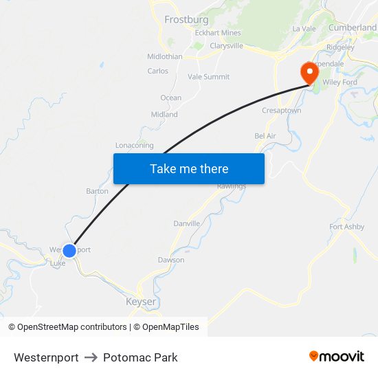 Westernport to Potomac Park map