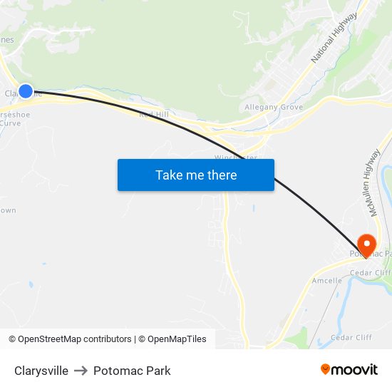 Clarysville to Potomac Park map