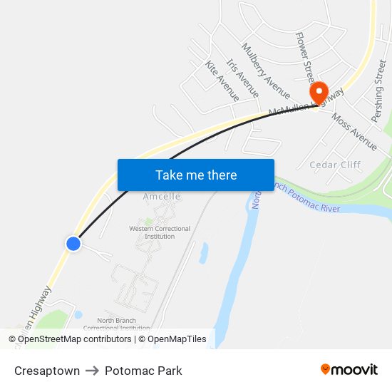 Cresaptown to Potomac Park map