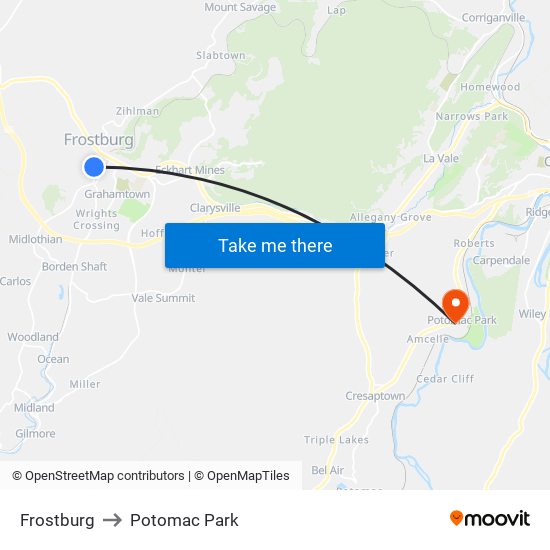 Frostburg to Potomac Park map