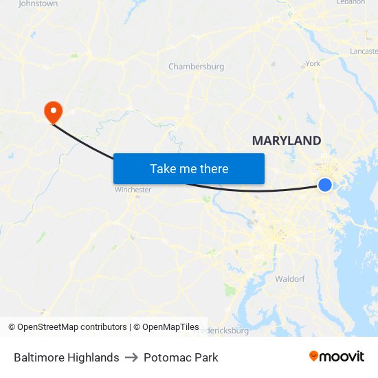 Baltimore Highlands to Potomac Park map