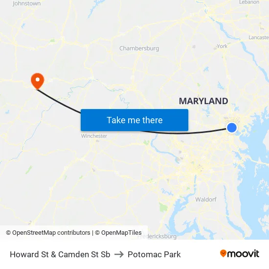 Howard St & Camden St Sb to Potomac Park map