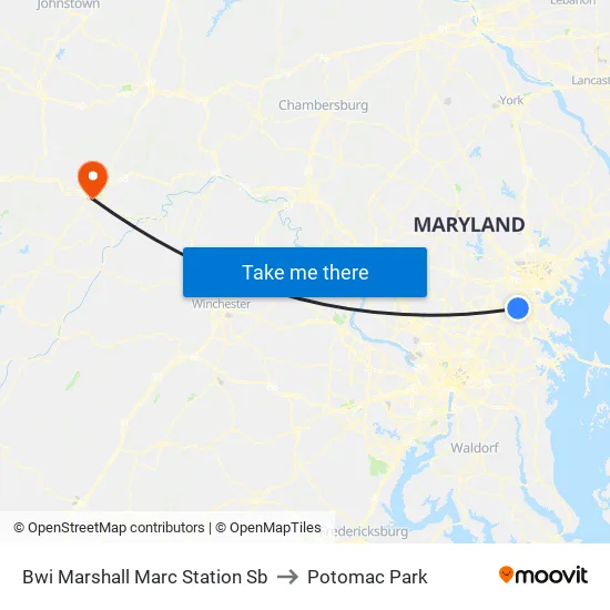 Bwi Marshall Marc Station Sb to Potomac Park map