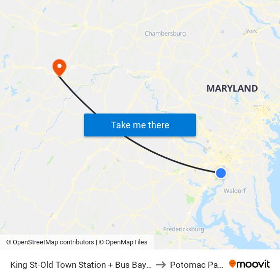 King St Station+Bus Bay B to Potomac Park map