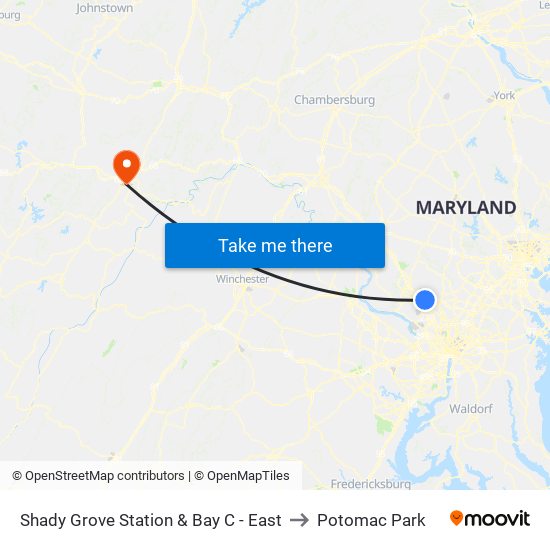 Shady Grove Station & Bay C - East to Potomac Park map