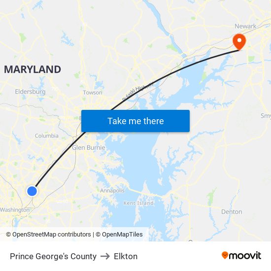 Prince George's County to Elkton map