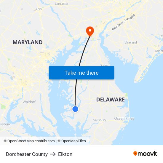 Dorchester County to Elkton map