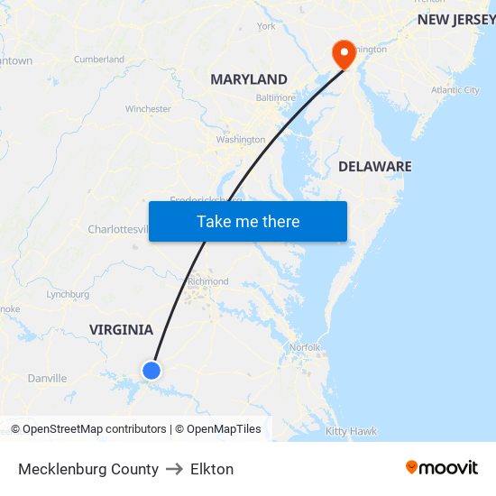 Mecklenburg County to Elkton map