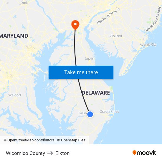 Wicomico County to Elkton map