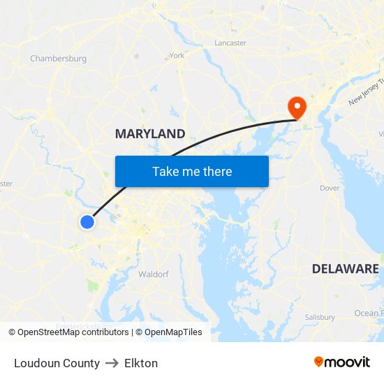 Loudoun County to Elkton map