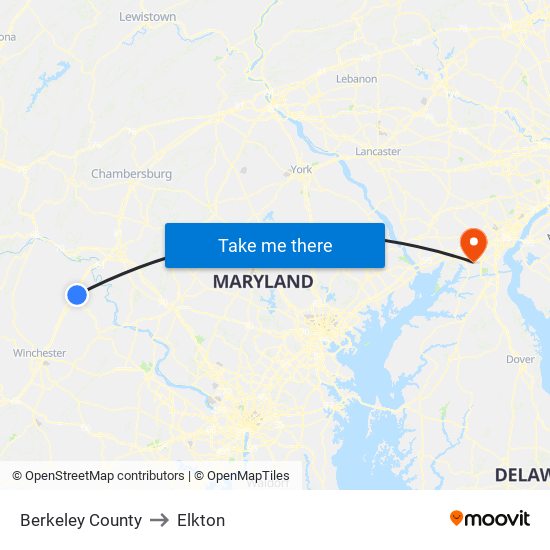 Berkeley County to Elkton map