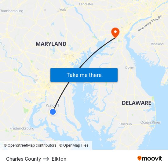 Charles County to Elkton map