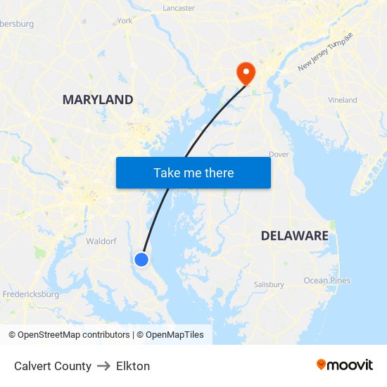 Calvert County to Elkton map