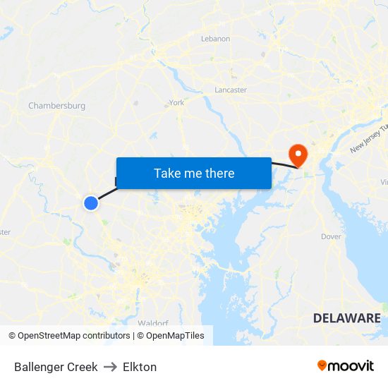 Ballenger Creek to Elkton map