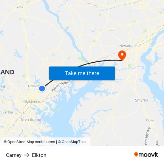 Carney to Elkton map