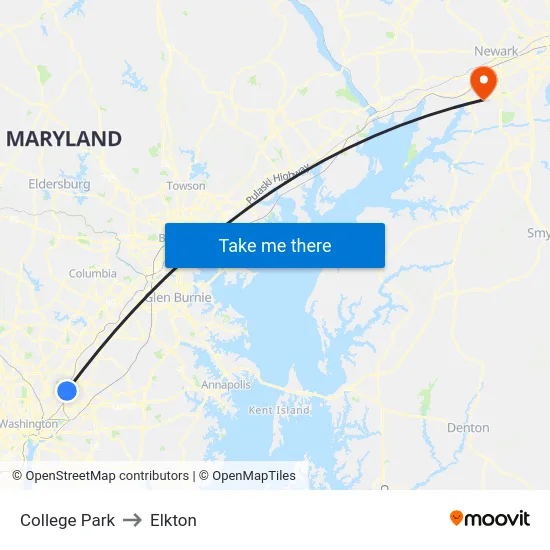 College Park to Elkton map