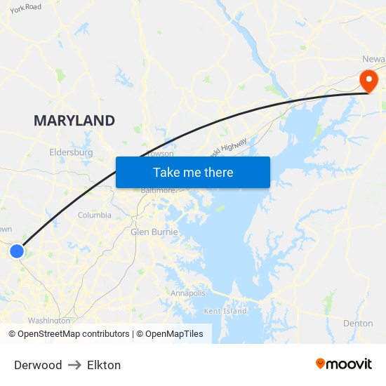 Derwood to Elkton map