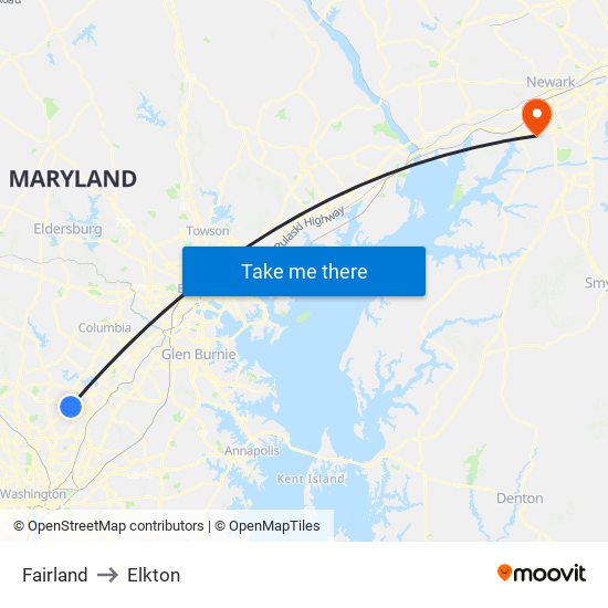 Fairland to Elkton map