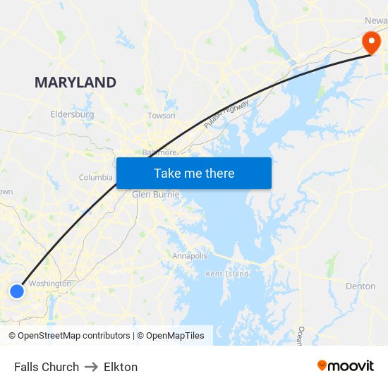 Falls Church to Elkton map