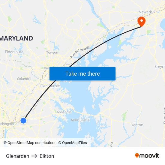 Glenarden to Elkton map