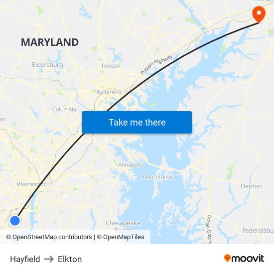 Hayfield to Elkton map