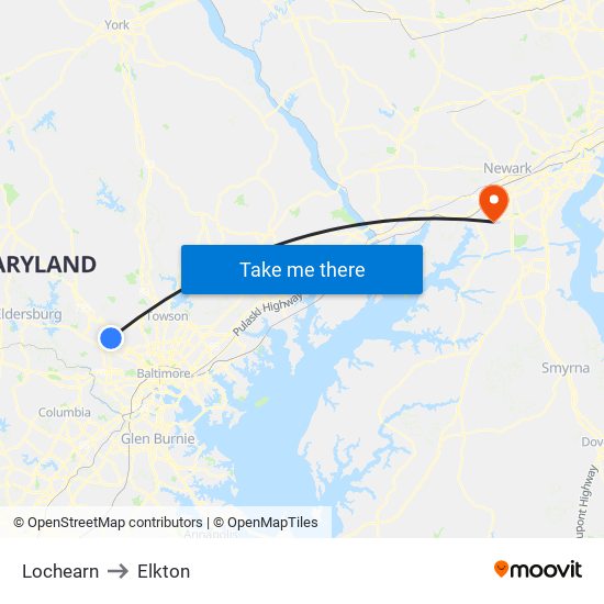 Lochearn to Elkton map