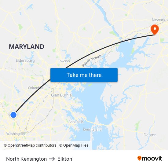 North Kensington to Elkton map