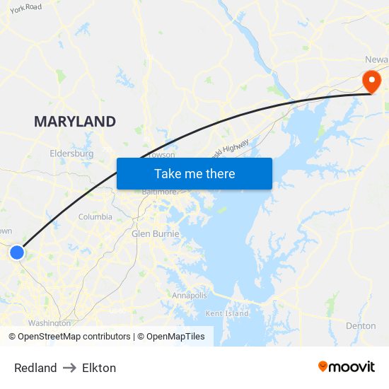 Redland to Elkton map