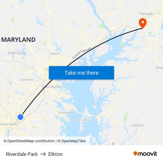 Riverdale Park to Elkton map