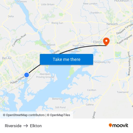 Riverside to Elkton map