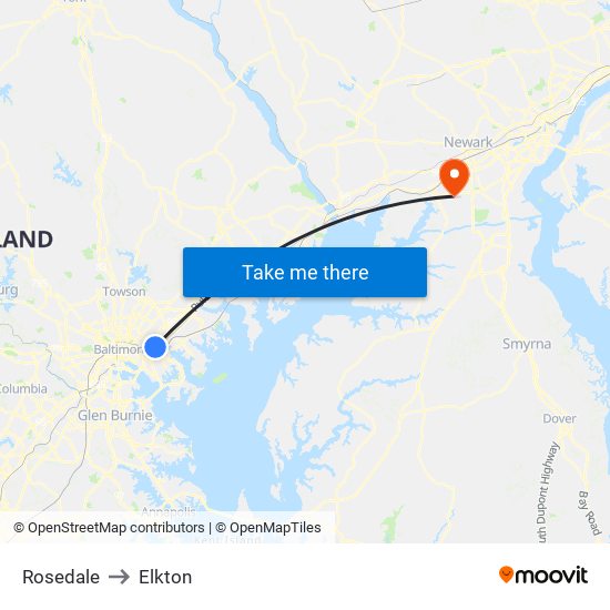 Rosedale to Elkton map