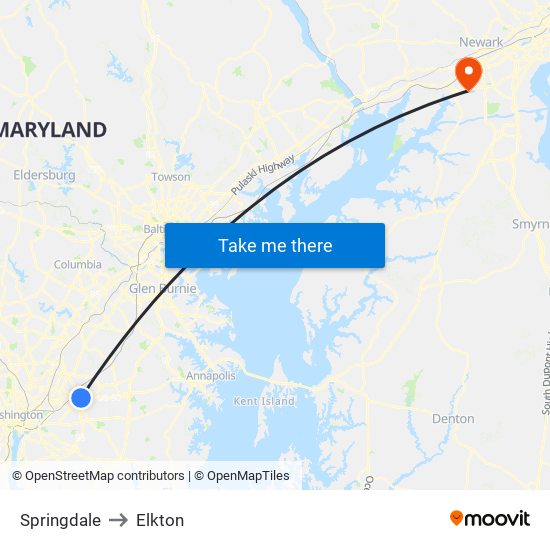 Springdale to Elkton map