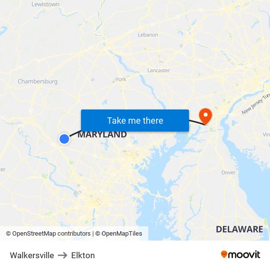 Walkersville to Elkton map