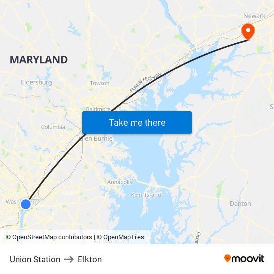 Union Station to Elkton map