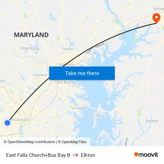 East Falls Church+Bay B to Elkton map