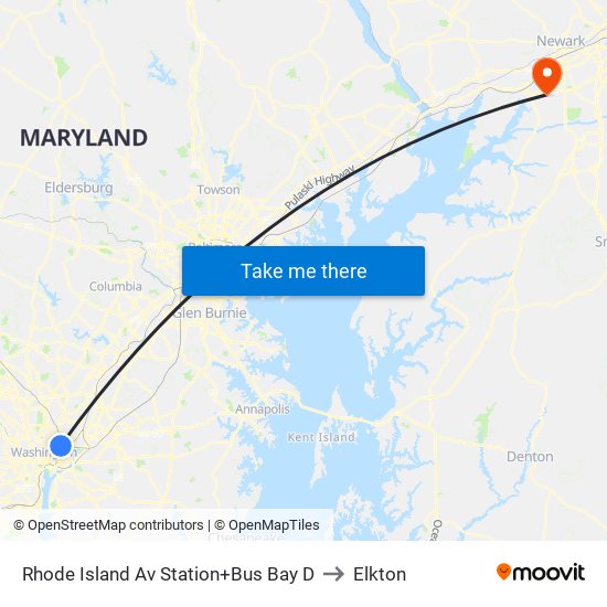 Rhode Island Ave-Brentwood+Bay D to Elkton map